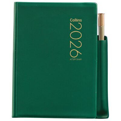 2026 Collins A72PP Diary Green PVC with Pencil 2 Days to Page