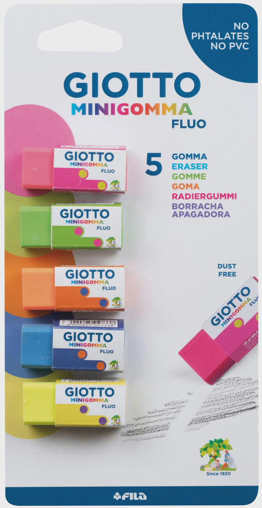 Giotto Eraser Asst Fluo 5 Pce