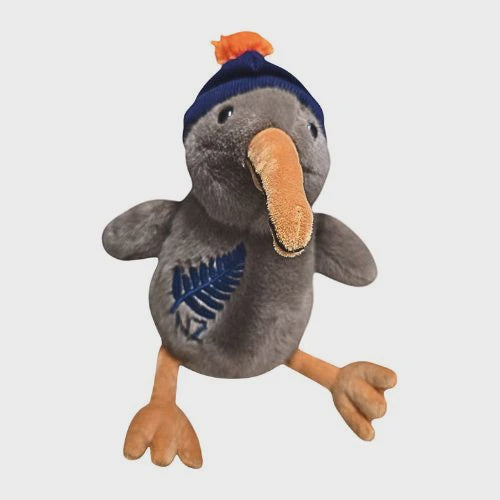 Kiwi Toy Sitting With Navy Beanie & Fern 23cm