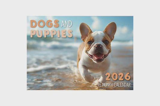 2026 Calendar Dogs And Puppies 16-Month Horizontal Wall