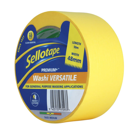 Sellotape Washi Premium+ Versatile Yellow 48mm x 50m