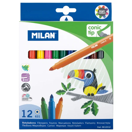 Milan Markers Conic Tip 12 Pack Brights