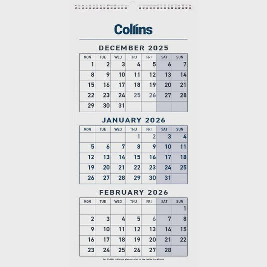 2026 Collins Three Month To View Wiro Calendar