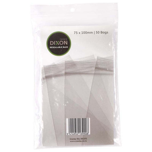 Zip Lock Bag Dixon 75X100Mm Clear Pk 50