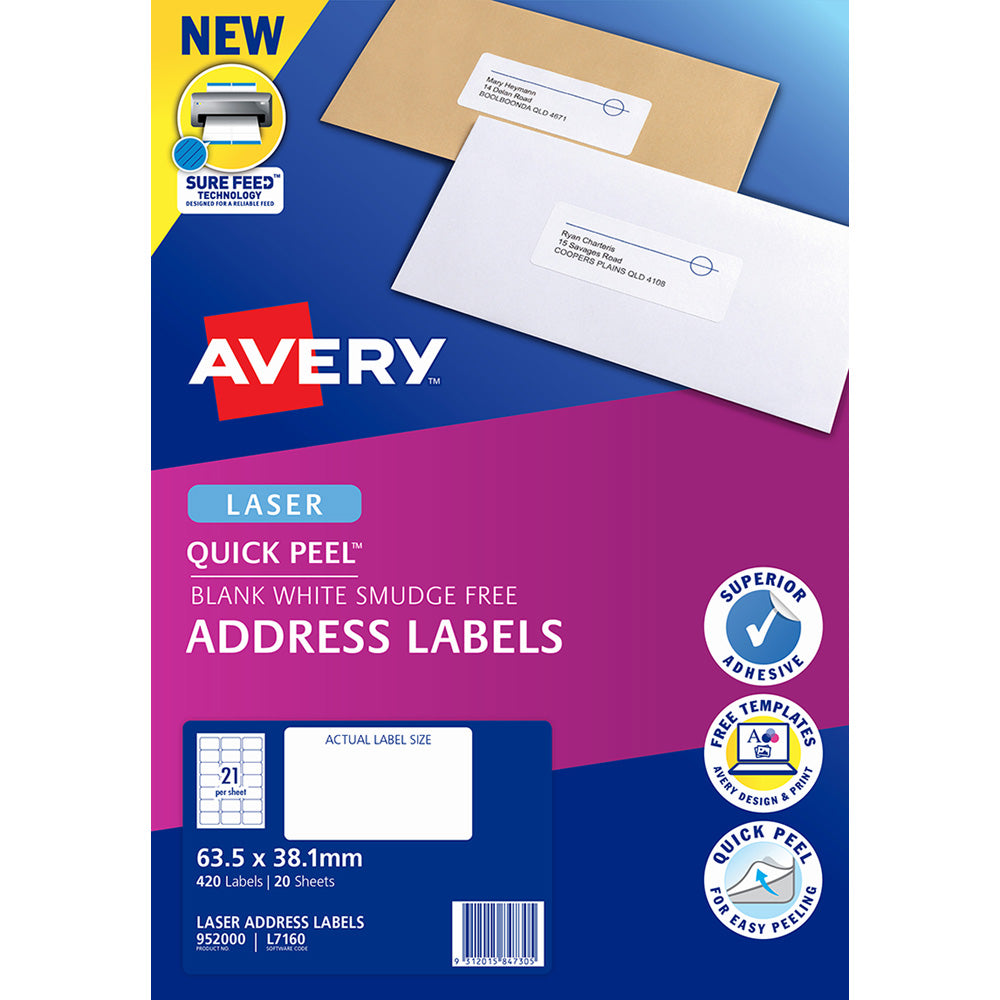 Labels Avery L7160 Laser 20Sht 21 P/Page