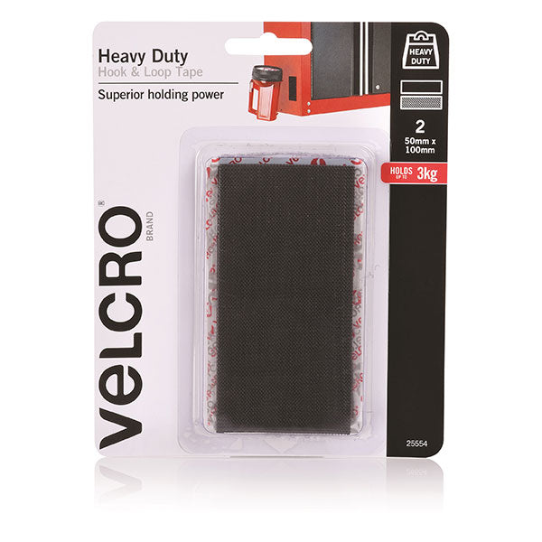 Velcro Hd Tape 50X100Mm Blk Pack 2