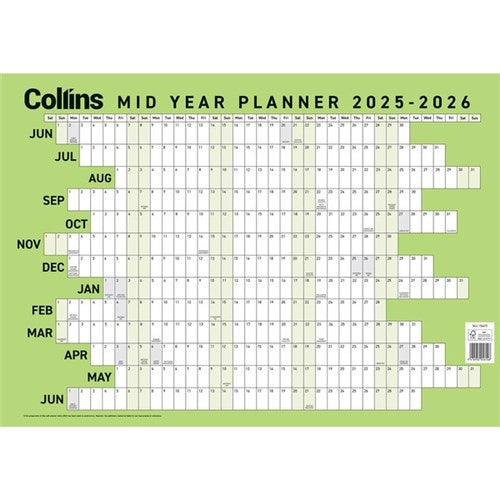 Collins Wall Planner Mid Year A2 2025/2026