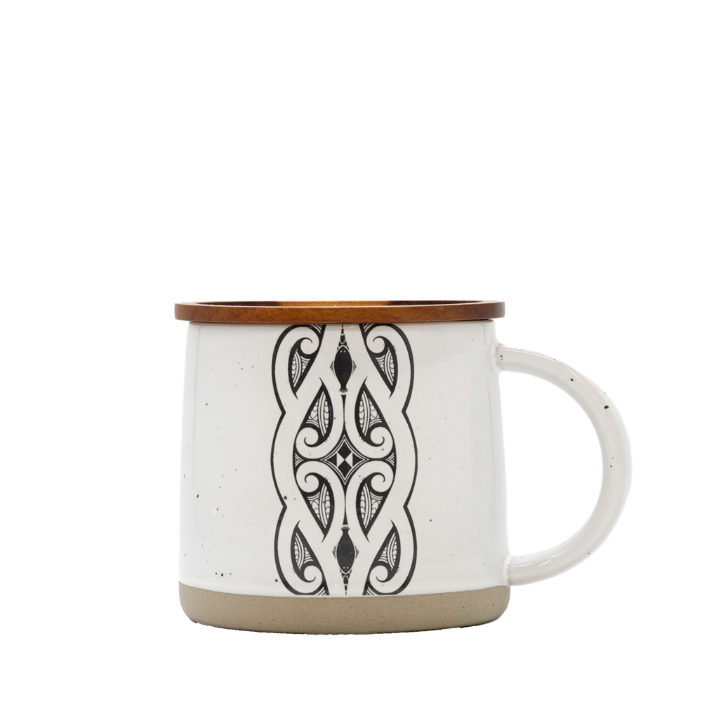 Glazed Ceramic Mug with Wooden Coaster Lid