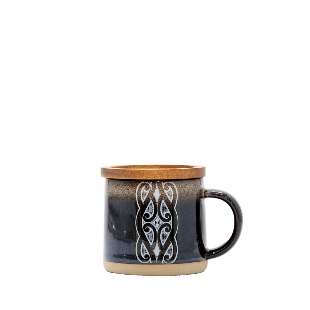Glazed Ceramic Espresso Mug with Wooden Coaster Lid