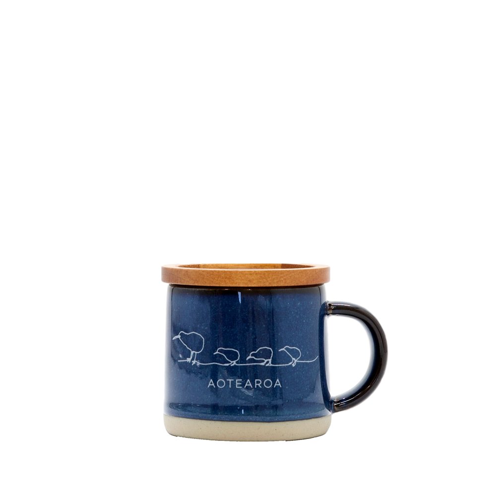 Glazed Ceramic Espresso Mug with Wooden Coaster Lid