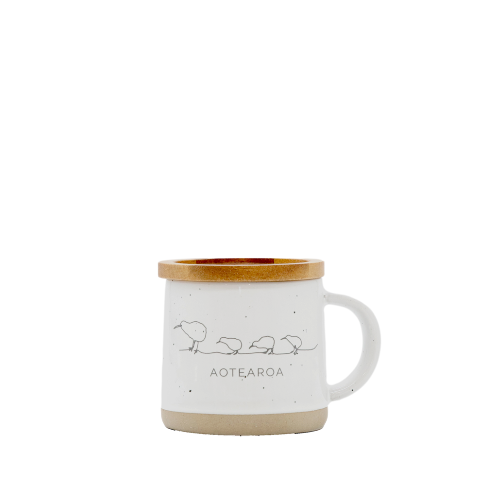 Glazed Ceramic Espresso Mug with Wooden Coaster Lid
