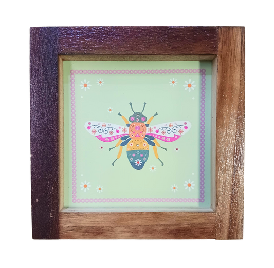 Floral Bug Wooden Art Frame: Bee