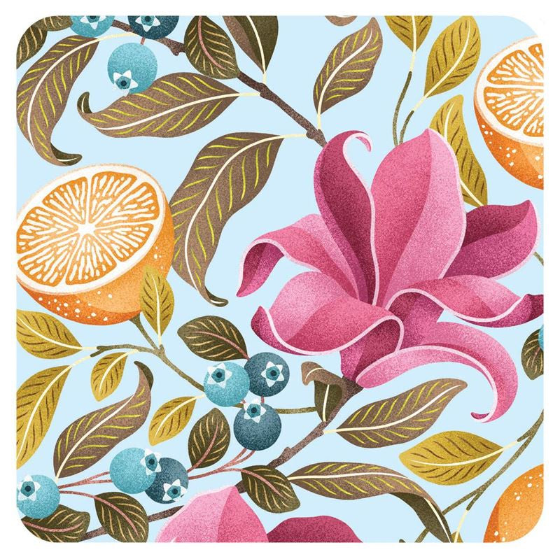 Cream Lemons & Magnolia Coaster Box Set of 4