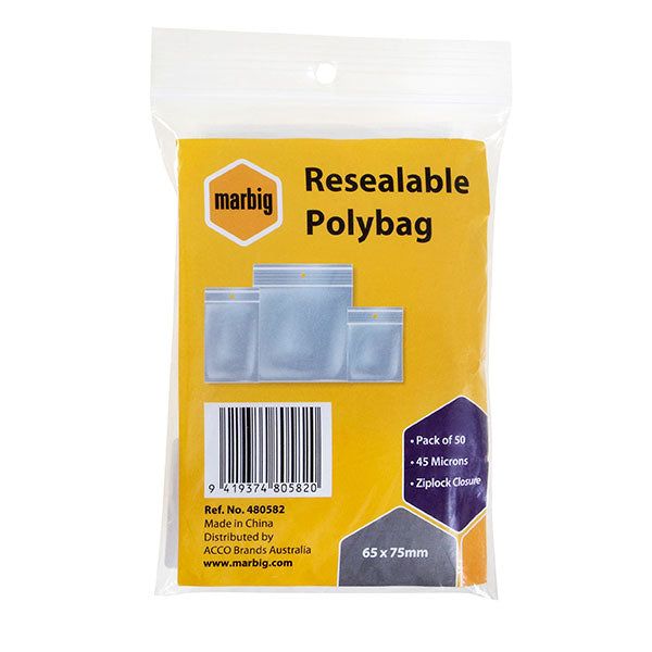 Zip Lock Bag Marbig 65X75Mm Clear Pk 50