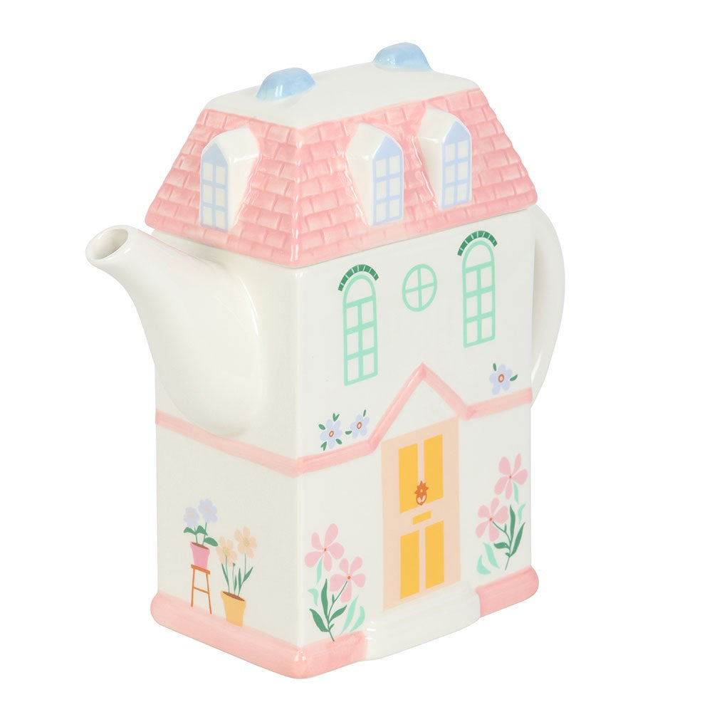 Pastel House Ceramic Teapot
