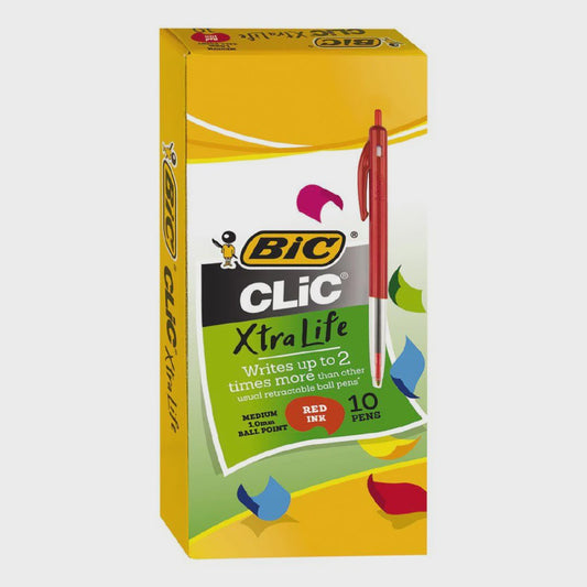 Bic Clic Xtra Life Red Pens Medium 1.0mm pk10