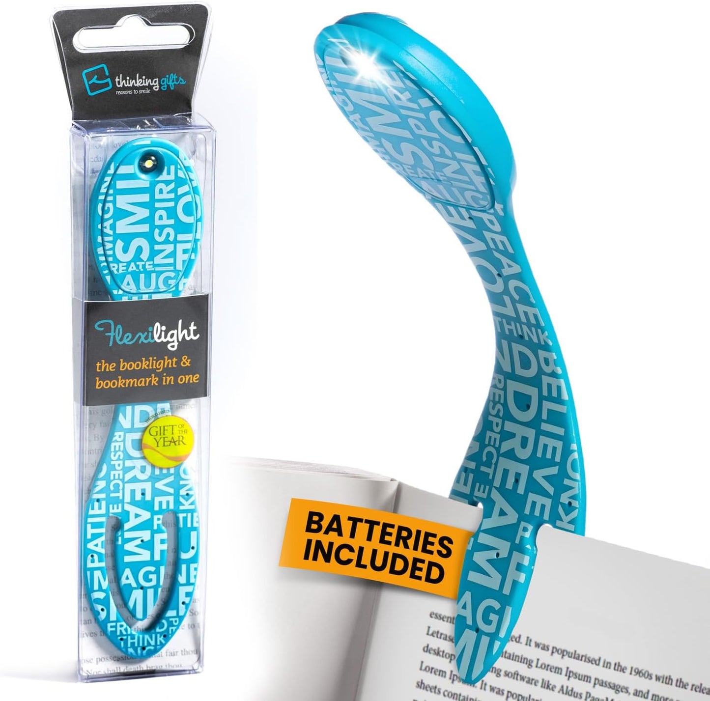 Clip-On Bookmark & Book Light - Blue Words