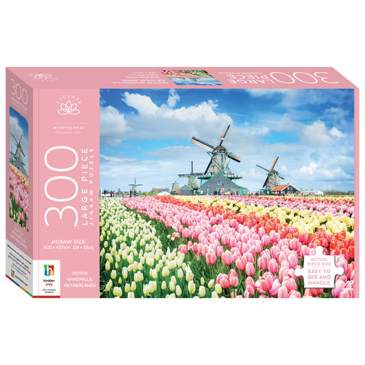 Elevate 300 Large Piece Puzzle - Dutch Windmills