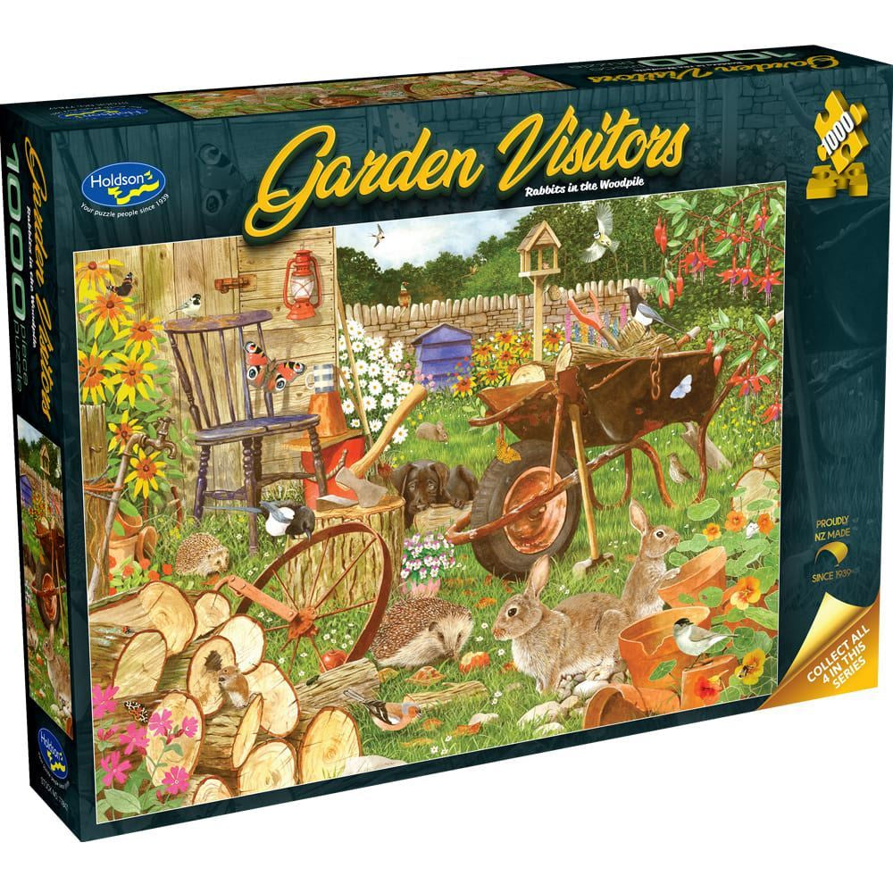 Garden Visitors 1000pc Jigsaw Puzzle - Rabbits in the Wood Pile
