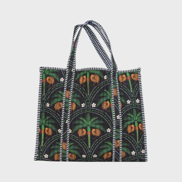 Bag Quilted Kiwi Tropics with Nikau's - Black