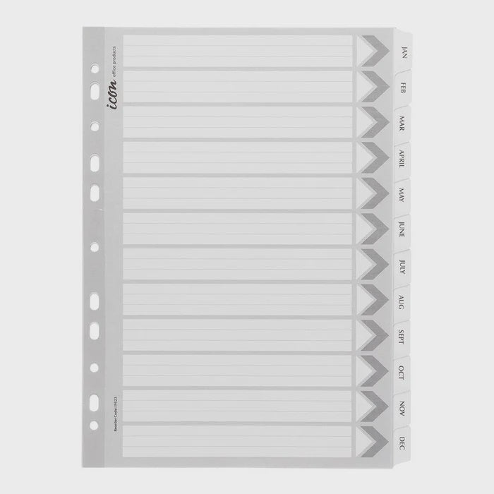 Icon A4 Cardboard Indices with Reinforced Tabs Jan-Dec - White