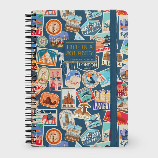 Spiral A5 Lined Notebook Hard Cover -Travel Stickers