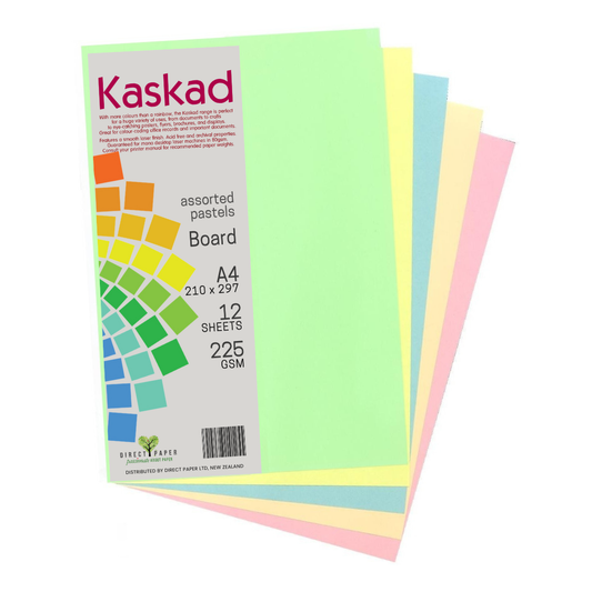 A4 Board Kaskad 225gsm Asst Pastels 12Pce