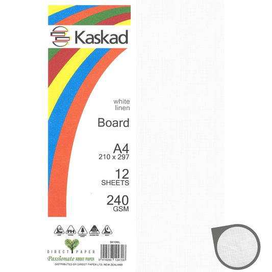 A4 Board Kaskad 240gsm White Linen 12Pce