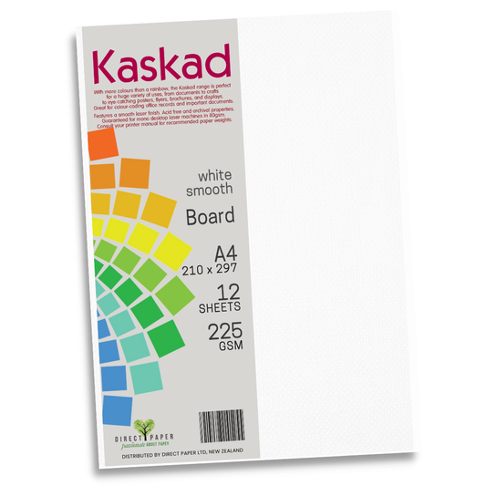 A4 Board Kaskad 225gsm White  Smooth 12Pce