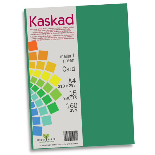 A4 Card Kaskad 160gsm Mallard Green 15Pce