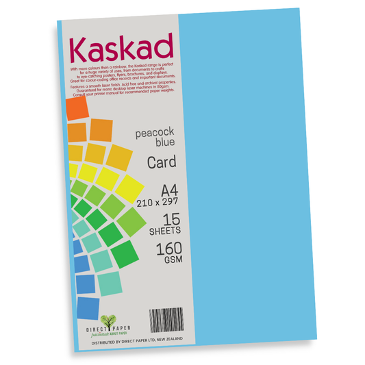 A4 Card Kaskad 160gsm Peacock Blue 15Pce