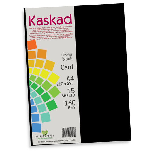 A4 Card Kaskad 160gsm Raven Black 15Pce