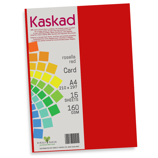 A4 Card Kaskad 160gsm  Rosella Red 15Pce