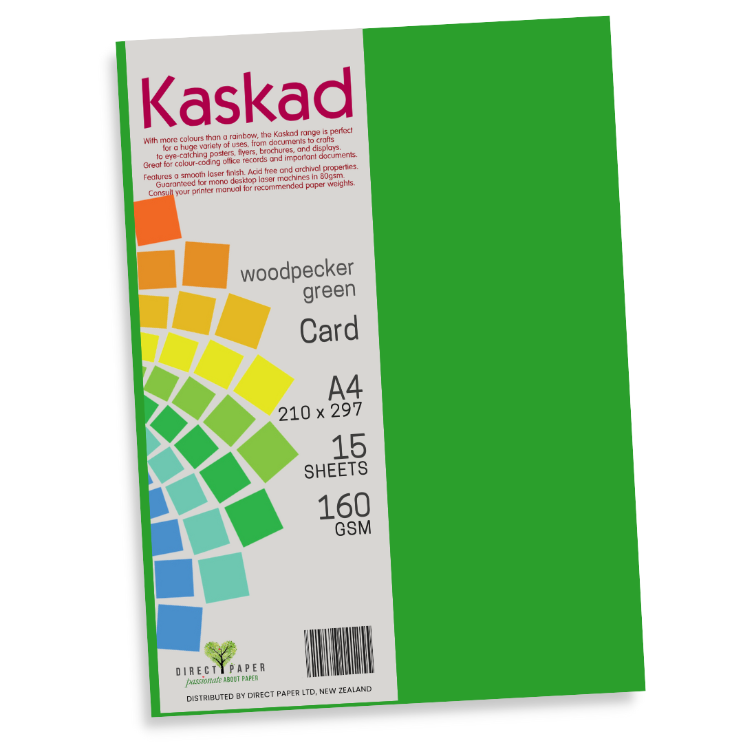 A4 Card Kaskad 160gsm Woodpecker Green 15Pce