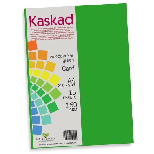 A4 Card Kaskad 160gsm Woodpecker Green 15Pce