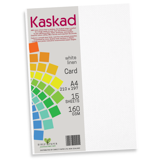 A4 Card Kaskad 160gsm  White Linen 15Pce