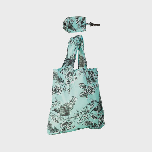 Teal Bird And Flower Foldable Bag