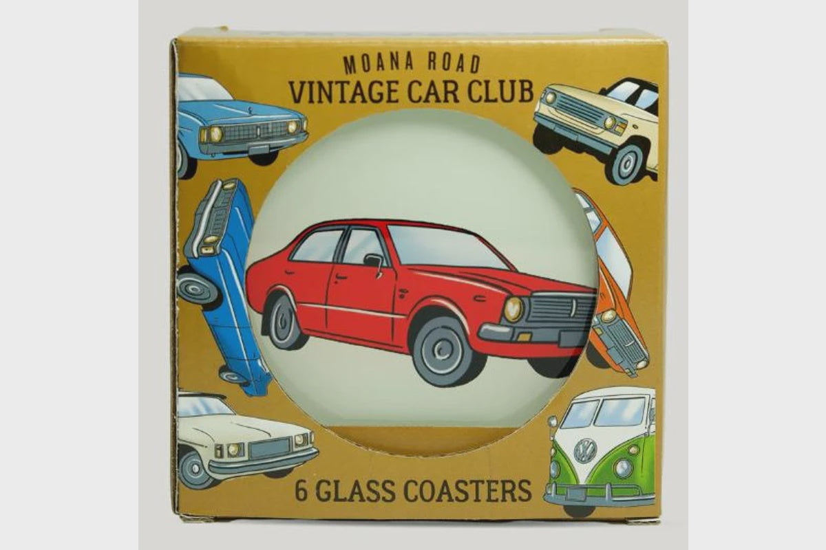 Vintage Car Club Glass Coasters 6pk