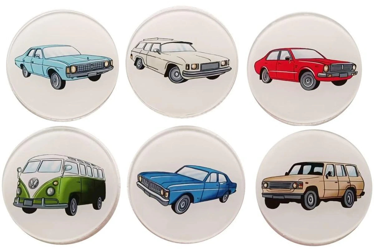 Vintage Car Club Glass Coasters 6pk