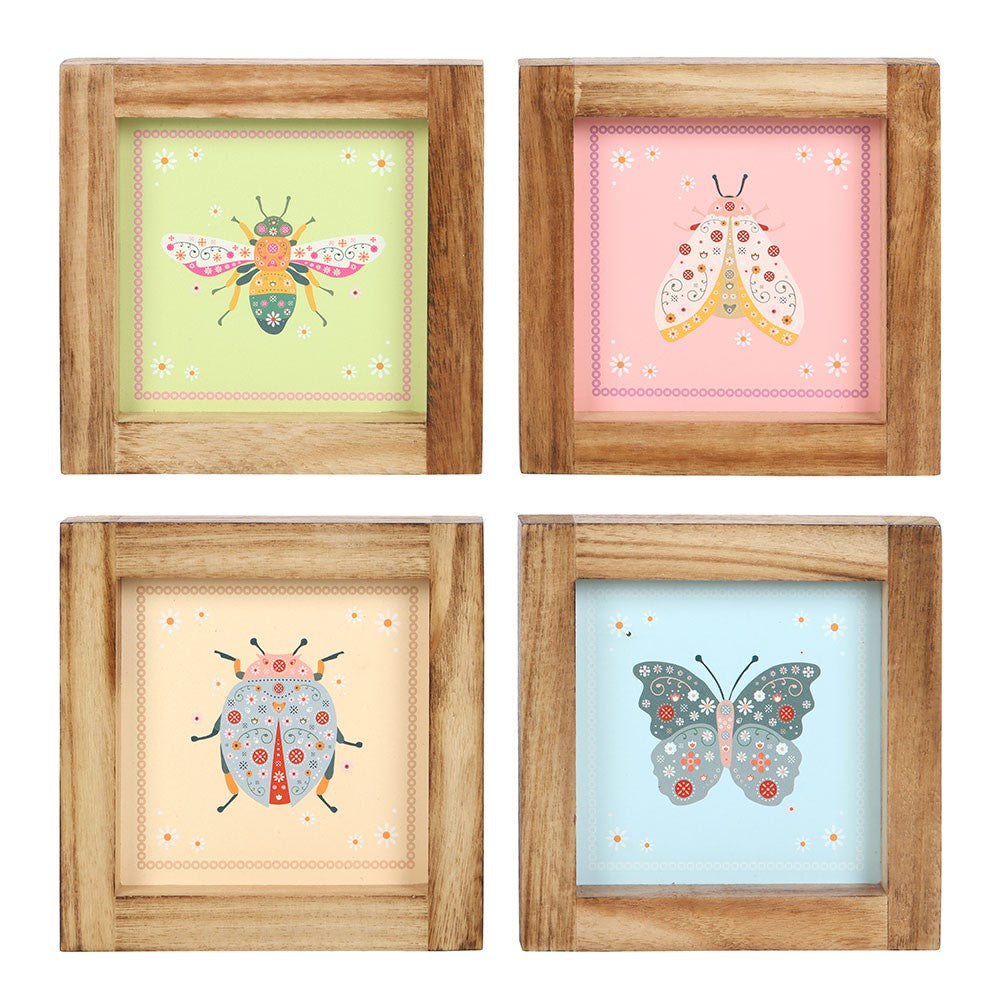 4 Assorted Floral Bug Wooden Art Frames
