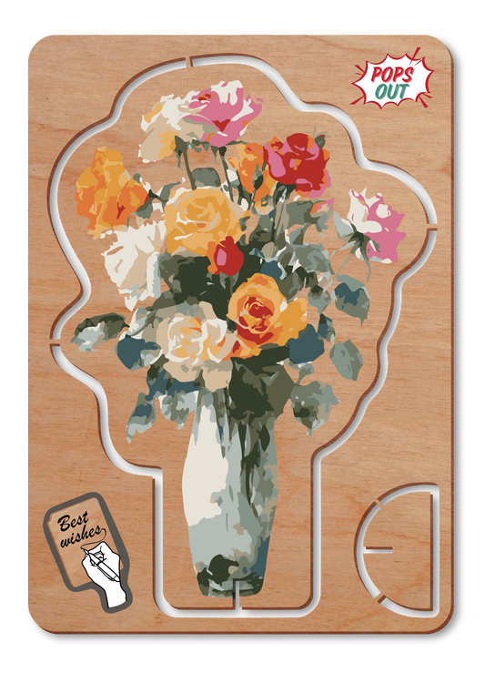 Wooden Greeting Card -Roses