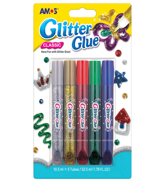 Amos Glitter Glue Classic Colours 5 Pack