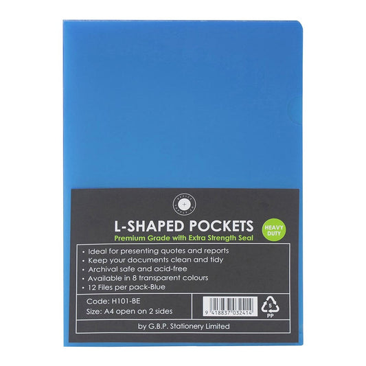 L Shaped Pockets A4 Blue 12 pack