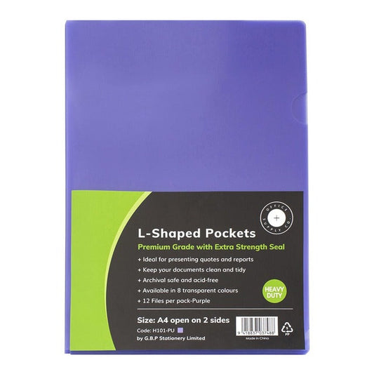 L Shaped Pockets A4 Purple 12 Pack