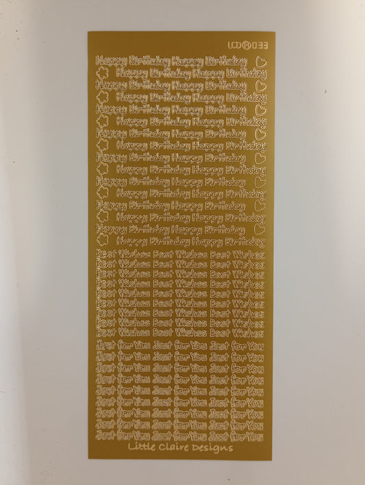 Birthday Text Asst Stickers Gold #PC2405G