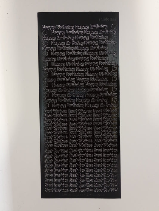 Birthday Text Asst Stickers Black #PC2405BK