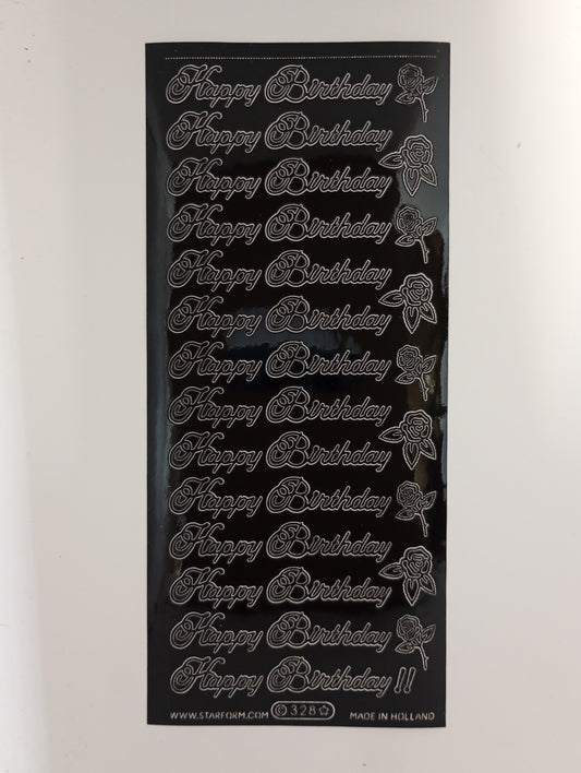 Happy Birthday & Roses Stickers Black #PC328BK