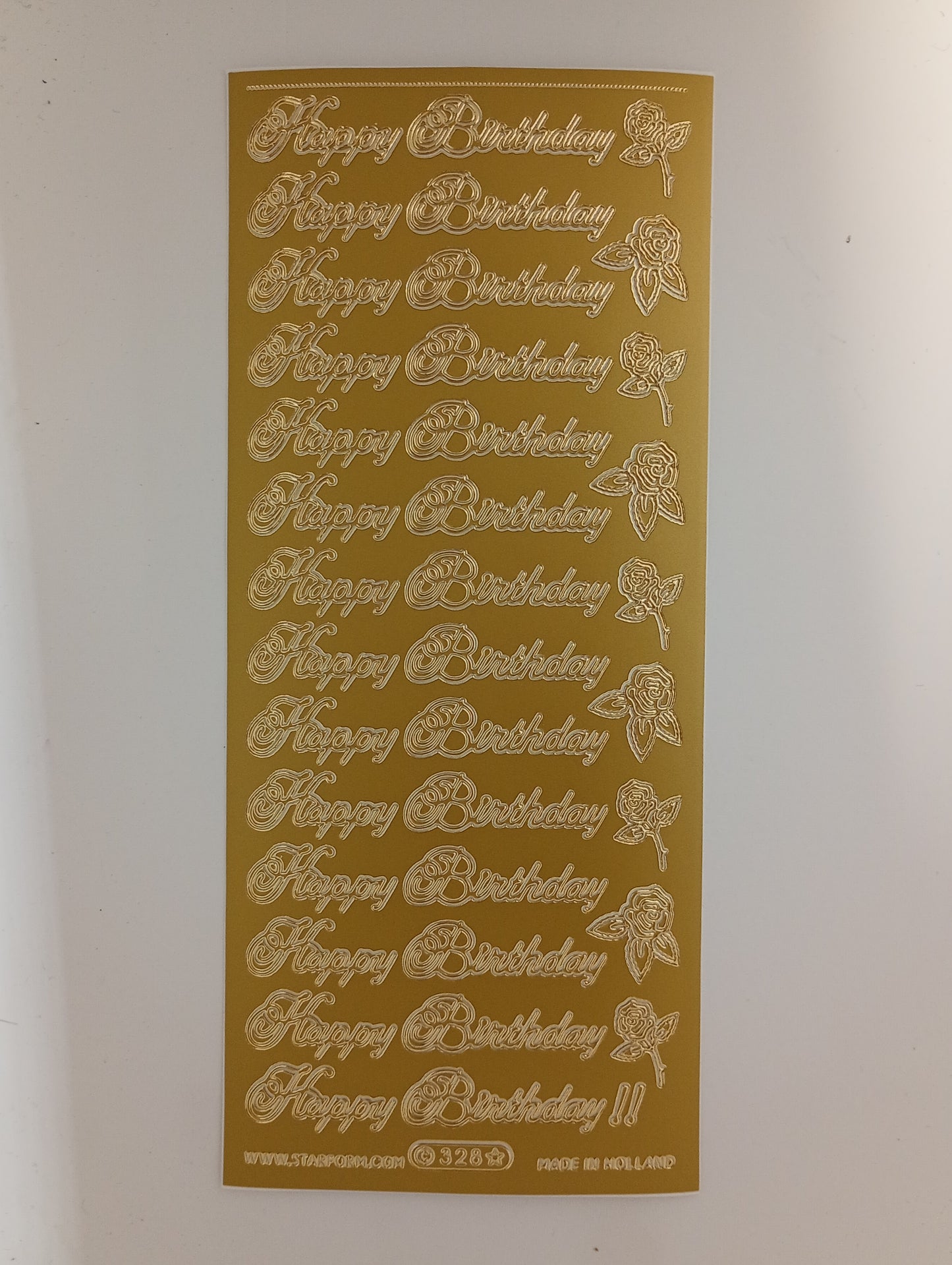 Happy Birthday & Roses Stickers Gold #PC328G