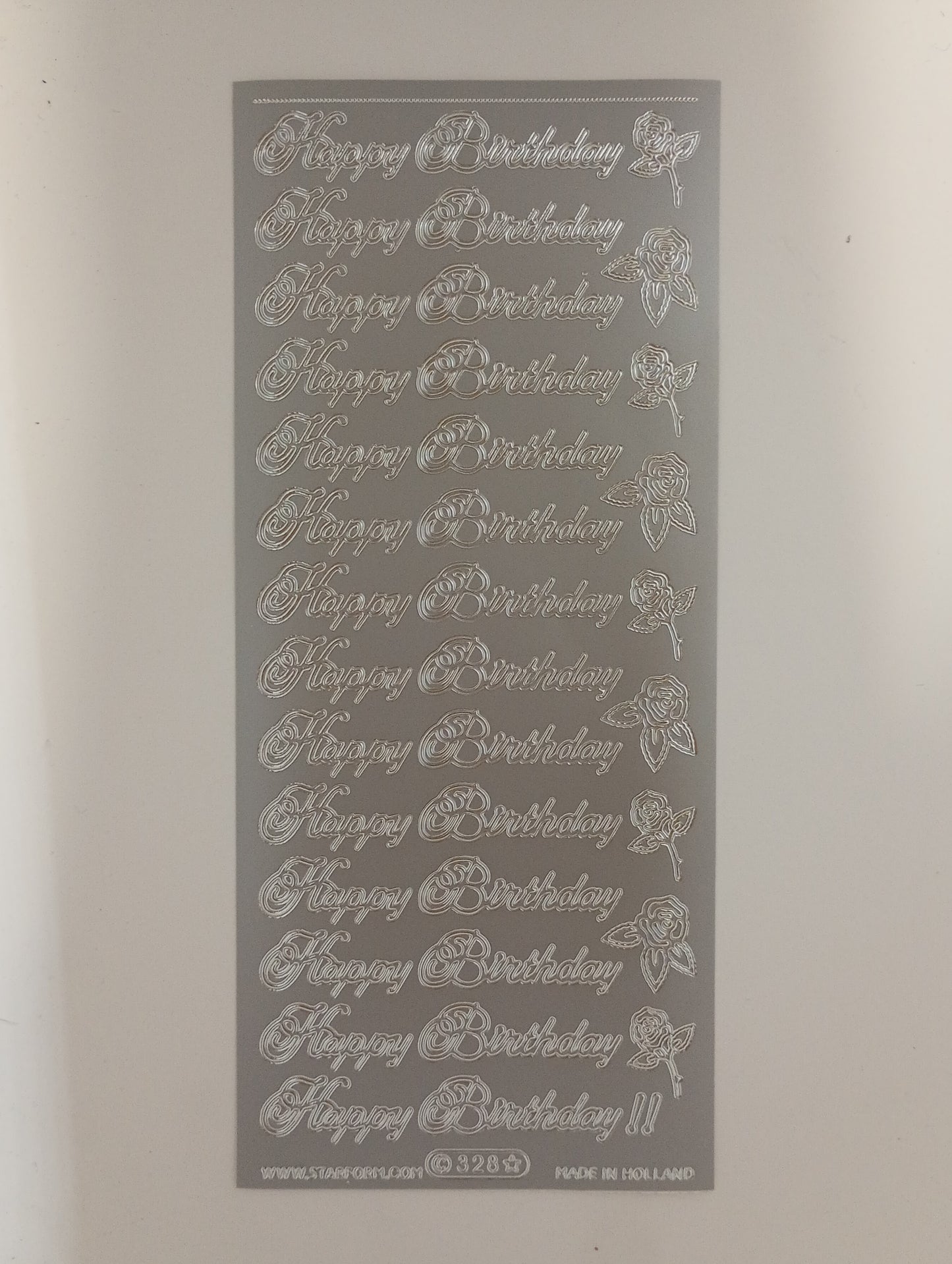 Happy Birthday & Roses Stickers Silver #PC328S
