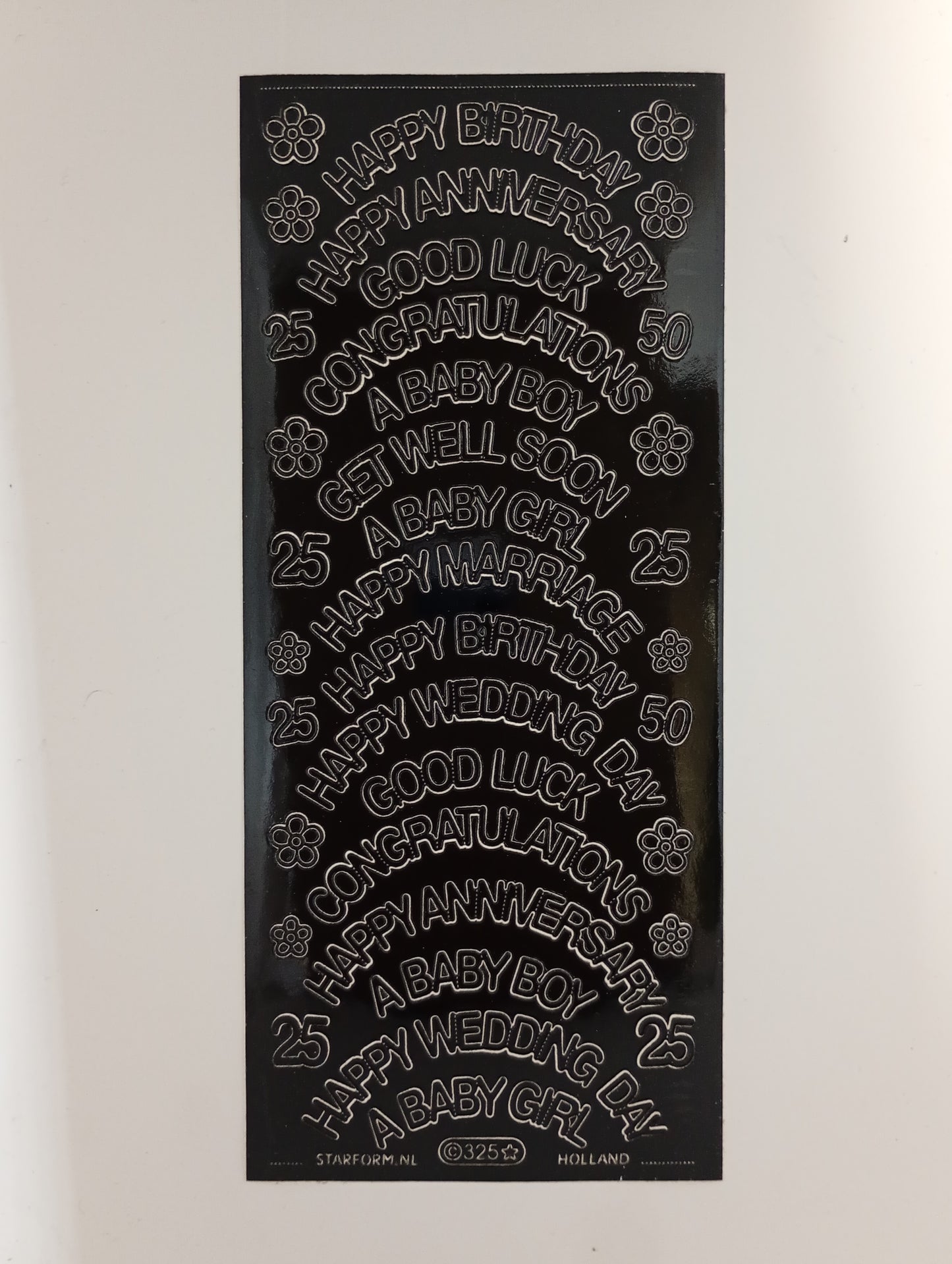 Large Greetings Asst Txt Stickers Black #PC325BK